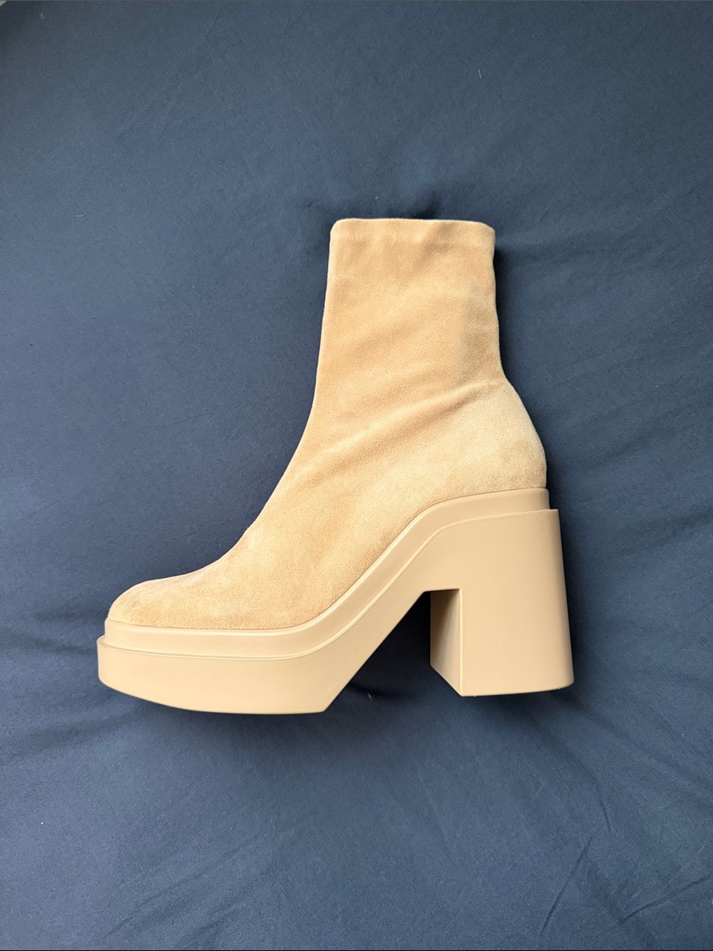 Robert Clergerie Beige Suede Platform Block Heel Ankle Boot